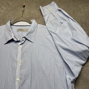 Etro Men's Blue White Striped Spread Collar Dress Shirt Made in Italy‎ 2XL